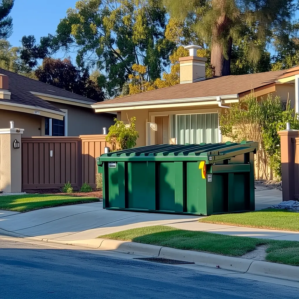 Clean roll-off dumpster at a local Fullerton property for a residential or commercial project