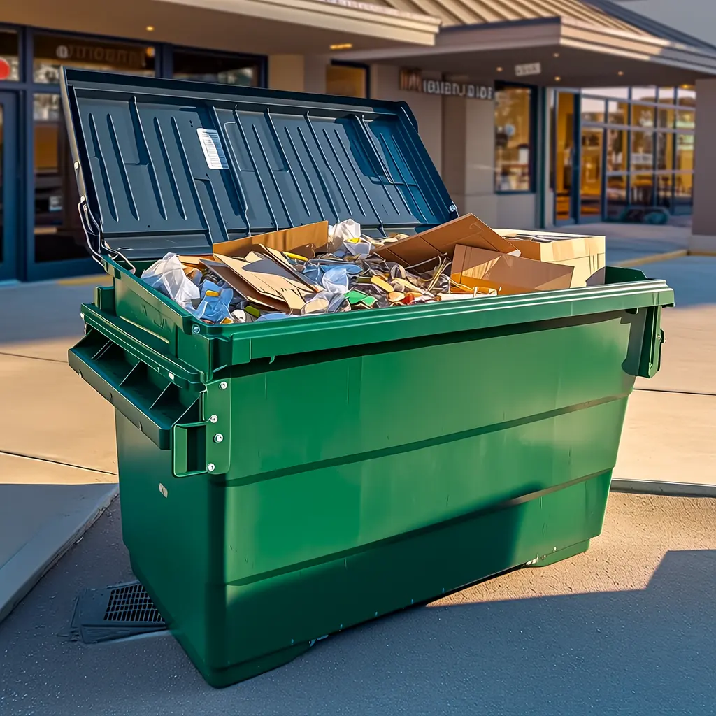 Commercial dumpster rental in Fullerton beside a retail property during a renovation cleanup