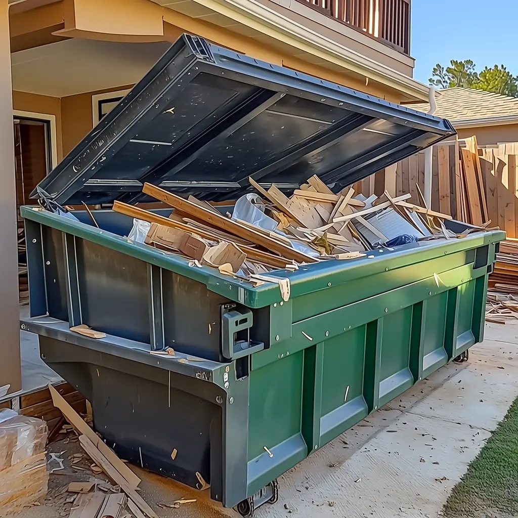 Construction dumpster rental in Fullerton at a residential remodeling jobsite