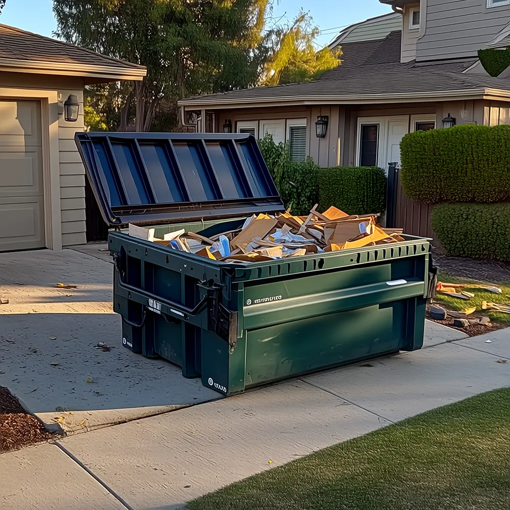 Roll-off dumpster at a Fullerton property for a home renovation and debris cleanup project
